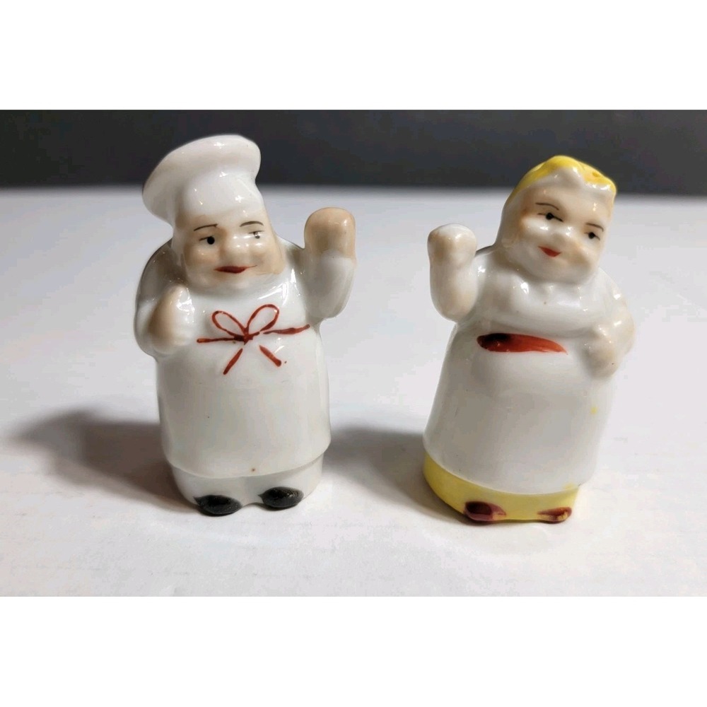 Vintage Japanese Mrs Patmore Cook & Chef Salt Pepper Shakers Ceramic Antique